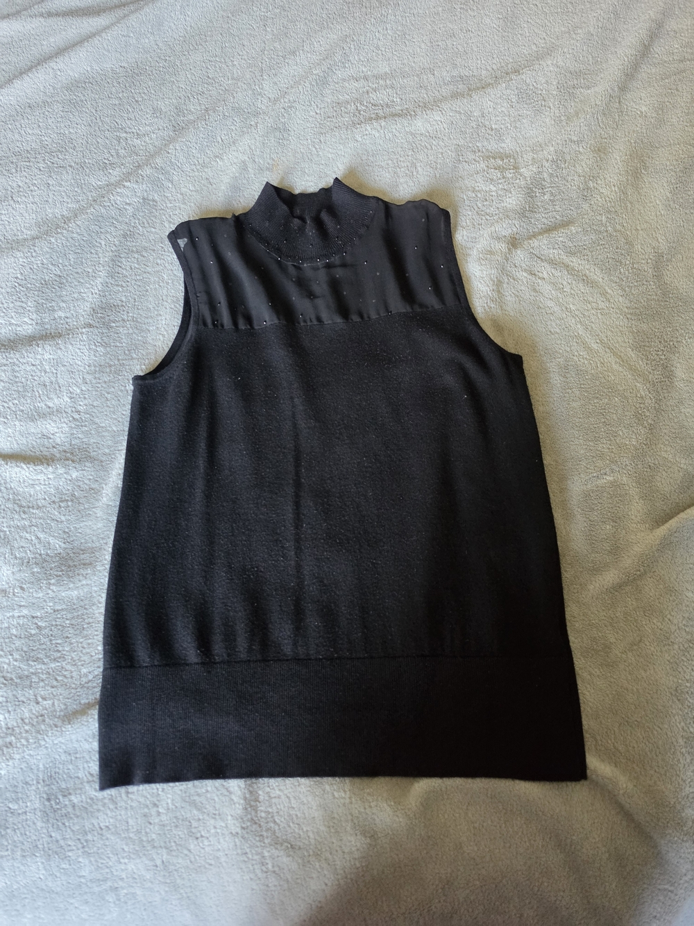 Cable & Gauge Black Sleeveless Mock Neck Tank with Subtle Embellishment